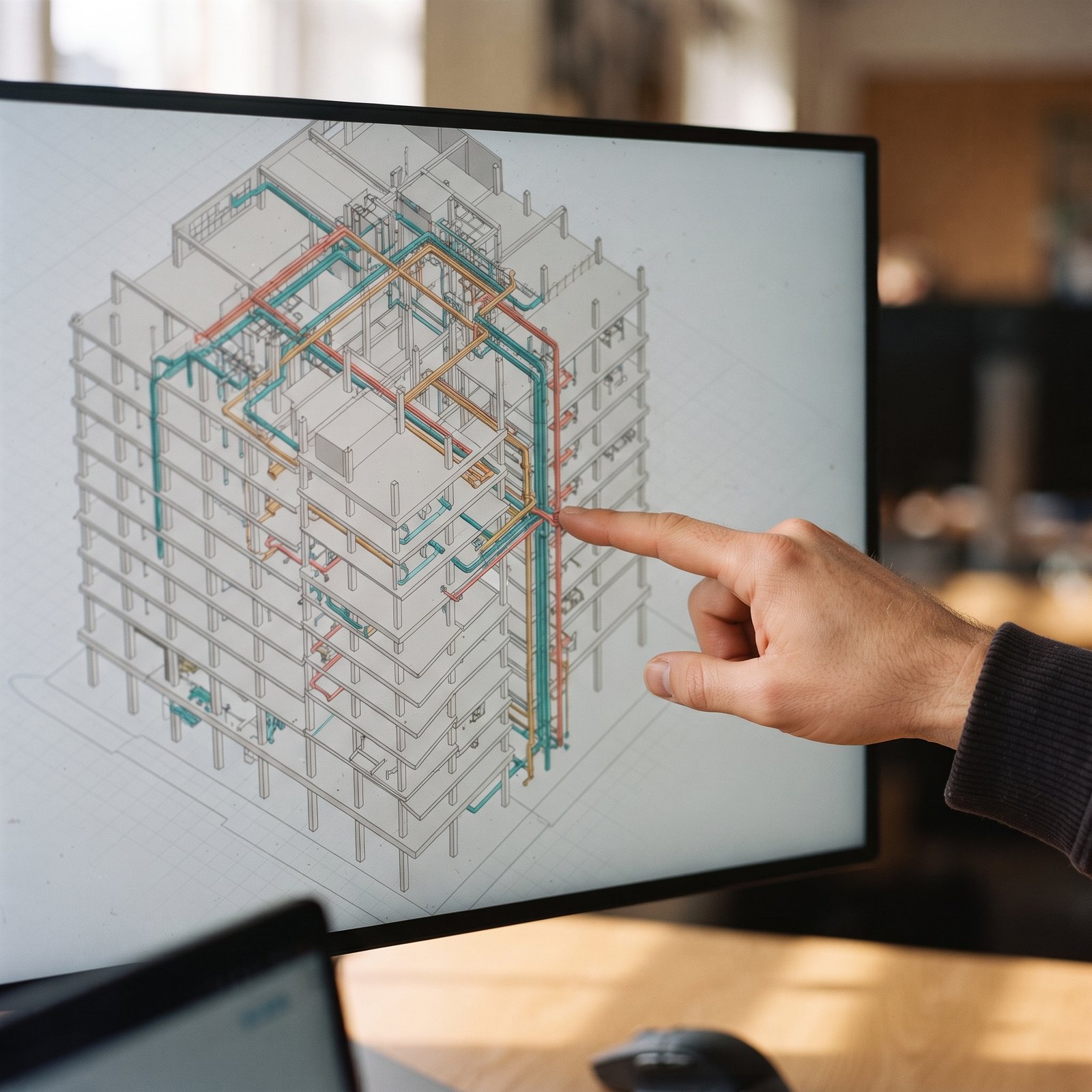 BIM coordination model displayed on a workstation