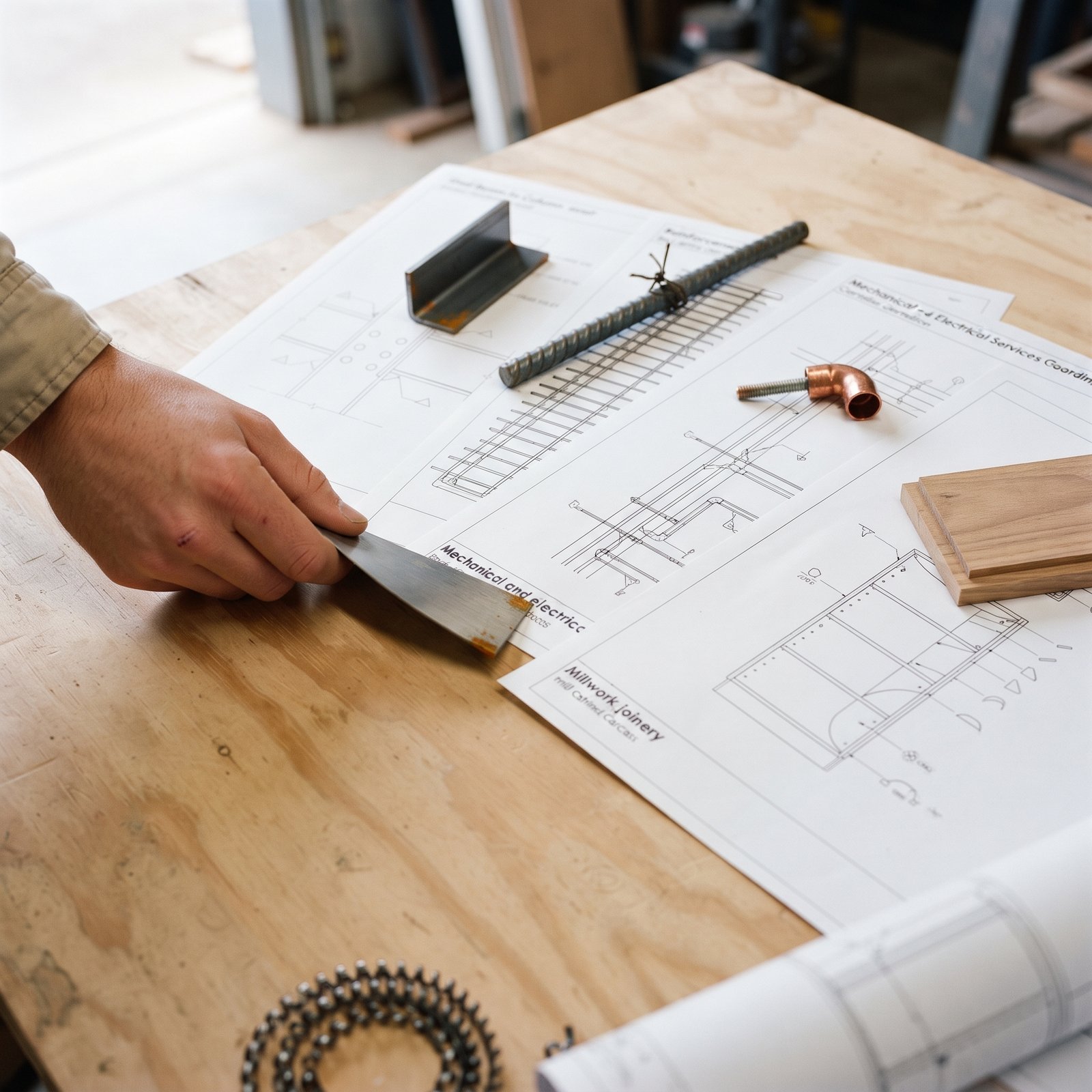 Shop drawing details reviewed alongside fabrication materials